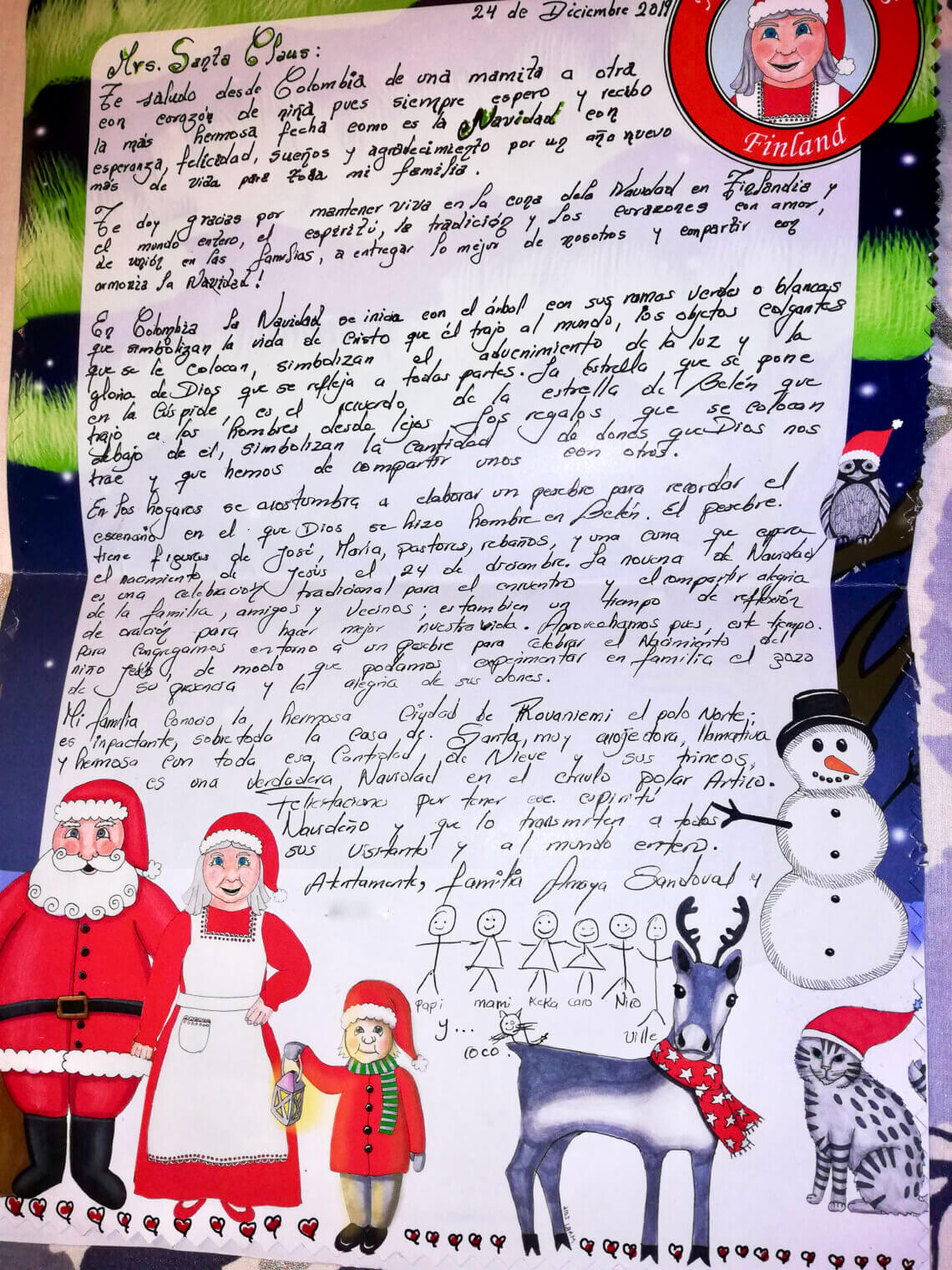 A letter from Columbia tells in a beautiful way about celebrating Christmas there. It is cold and snowy in Finland, but it must be a lot warmer in Columbia. What a beautiful handwriting, too!